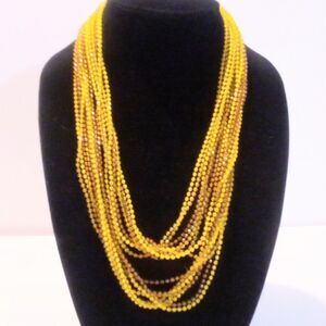 Mid Century Yellow Multi Strand Fused Plastic Bead Necklace